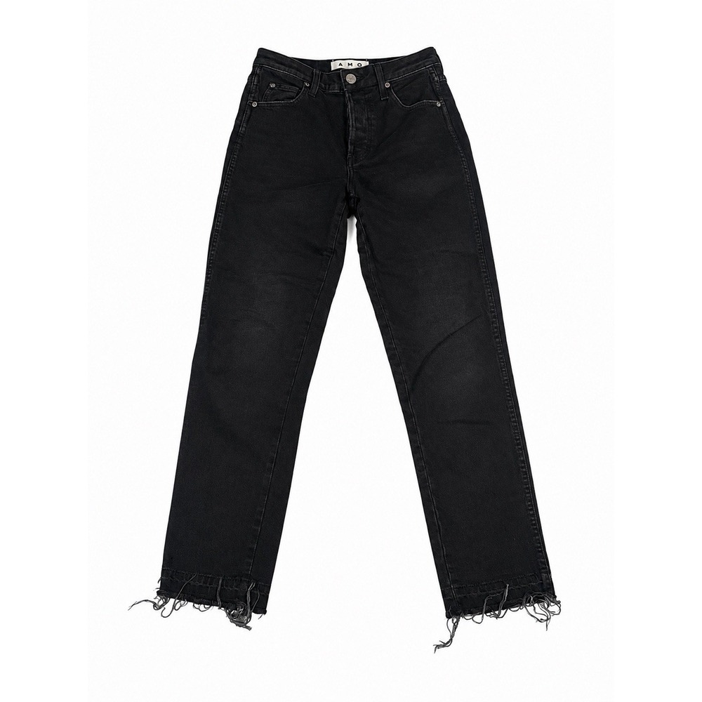 AMO Jeans Women's 26 Babe Black Magic Straight Leg Released Raw Frayed Hem